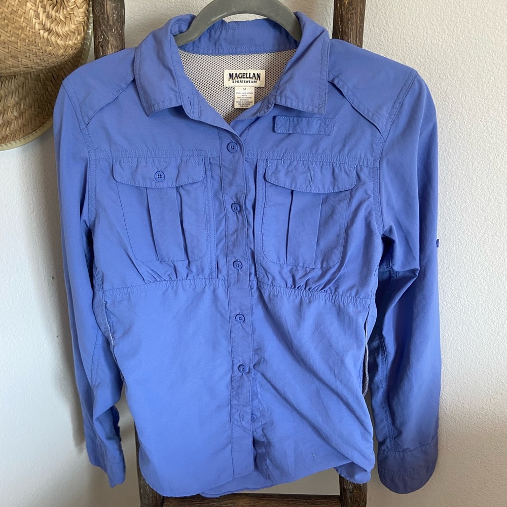 M Magellan sportswear in a pretty lavender lady’s shirt
